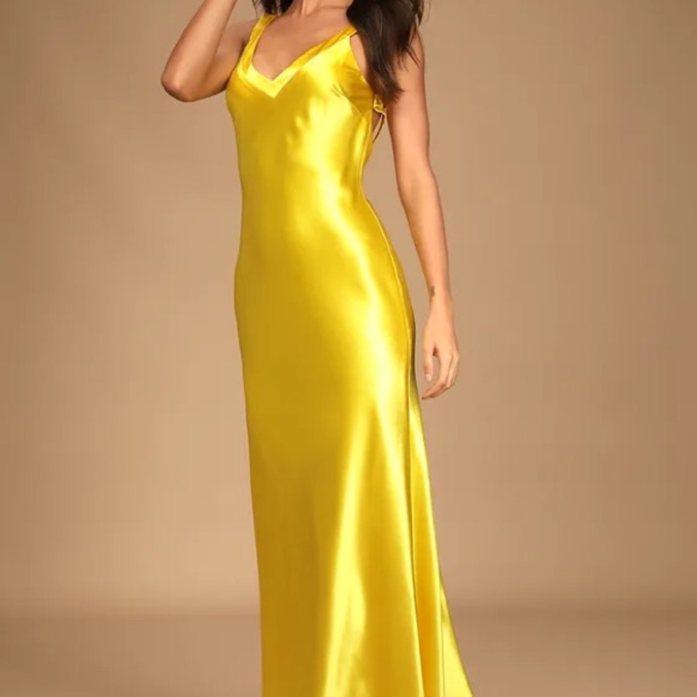 Elegant Yellow Satin Evening Gown